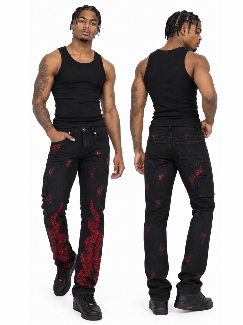 Kindred Red Rhinestone Flame Jeans Jet Black Size 30 x 36 New With Tags